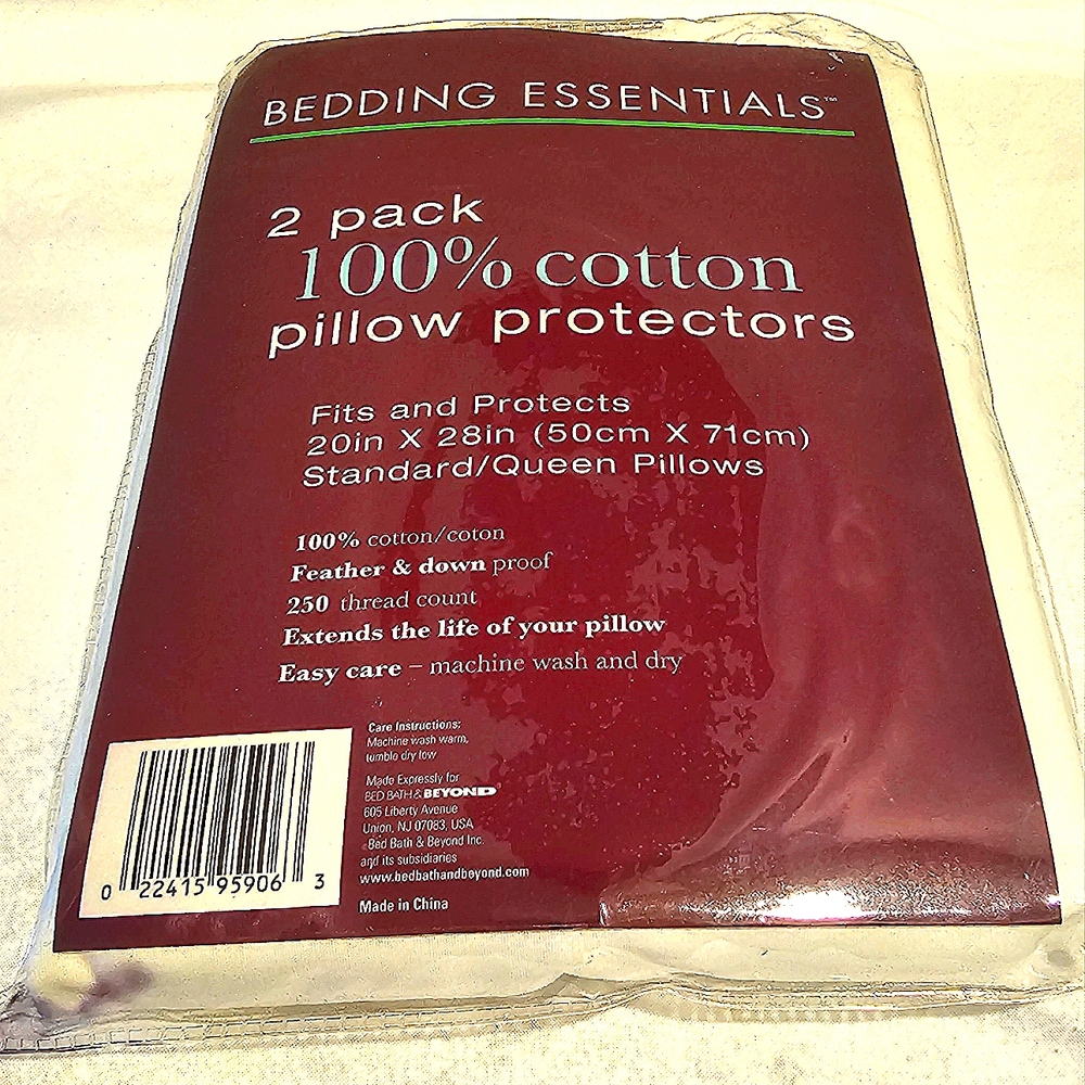 2 Pk White 100% Cotton Pillow Protectors